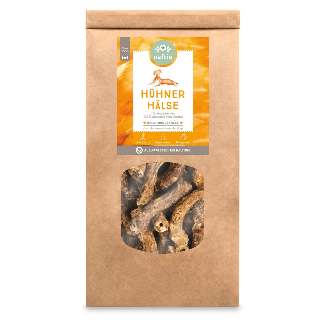 naftie Kausnacks Hühnerhälse getrocknet - für artige Hunde - Vitamine Proteine Calcium - Kauartikel