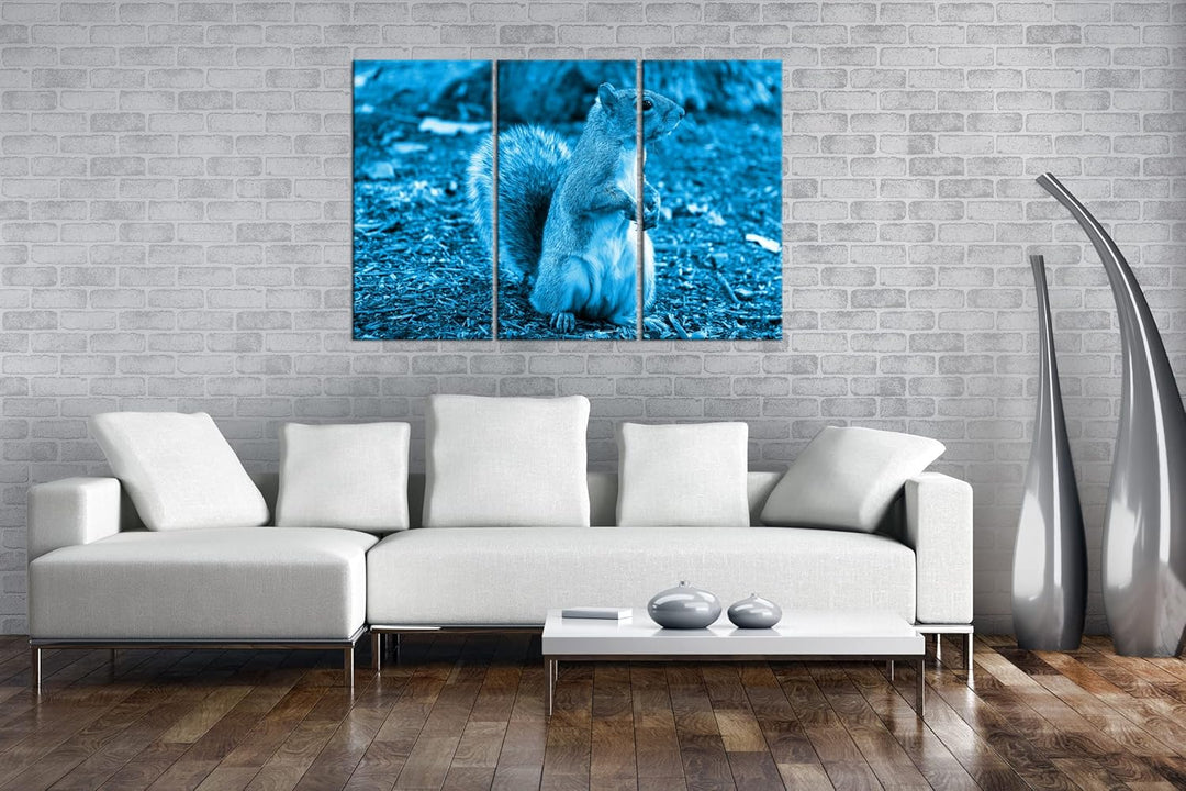 deyoli niedliches Eichhörnchen im Park Format 120x80 3Teilig Effekt: Monocrome Blau als Leinwandbild