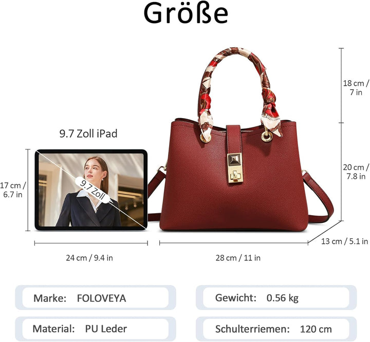 FOLOVEYA Mode Damen Handtasche Shopper Umhängetasche Frauen Schultertasche Elegant Henkeltaschen Cas