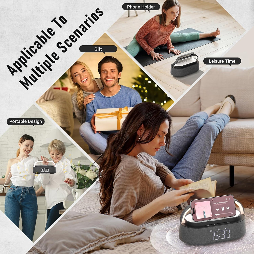 COLSUR Radiowecker Digital mit Wireless Charger, Bluetooth Lautsprecher mit USB-Ladegerät, Smart Wec