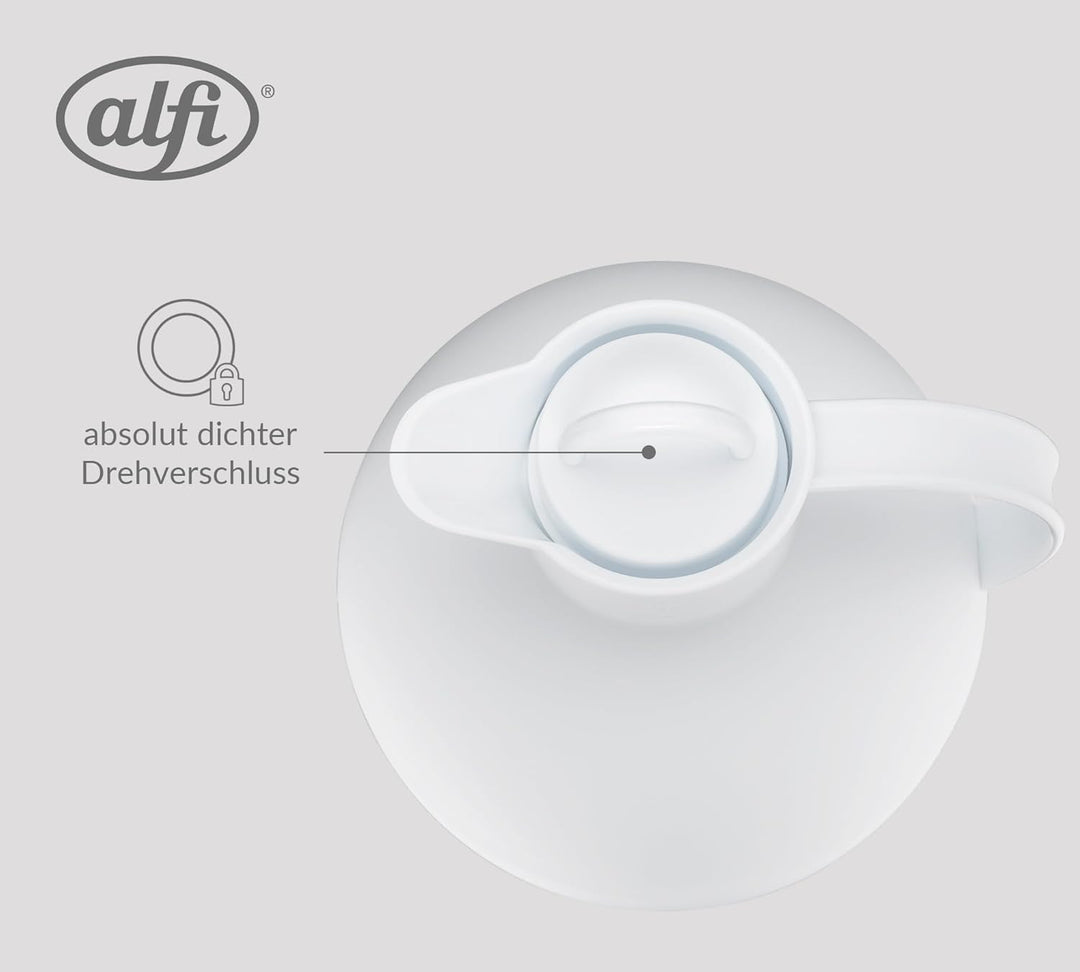 alfi KUGEL 0,94l, coconut white mat, Kunststoff-Isolierkanne mit hygienischem Hartglaseinsatz, Drehv