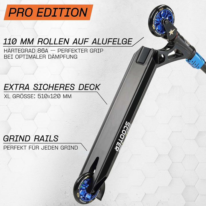 STAR SCOOTER Professional Freestyle Kick Stunt Scooter ab 8 Jahre | 110mm ABEC-9 Lager Alu Kinder Ci