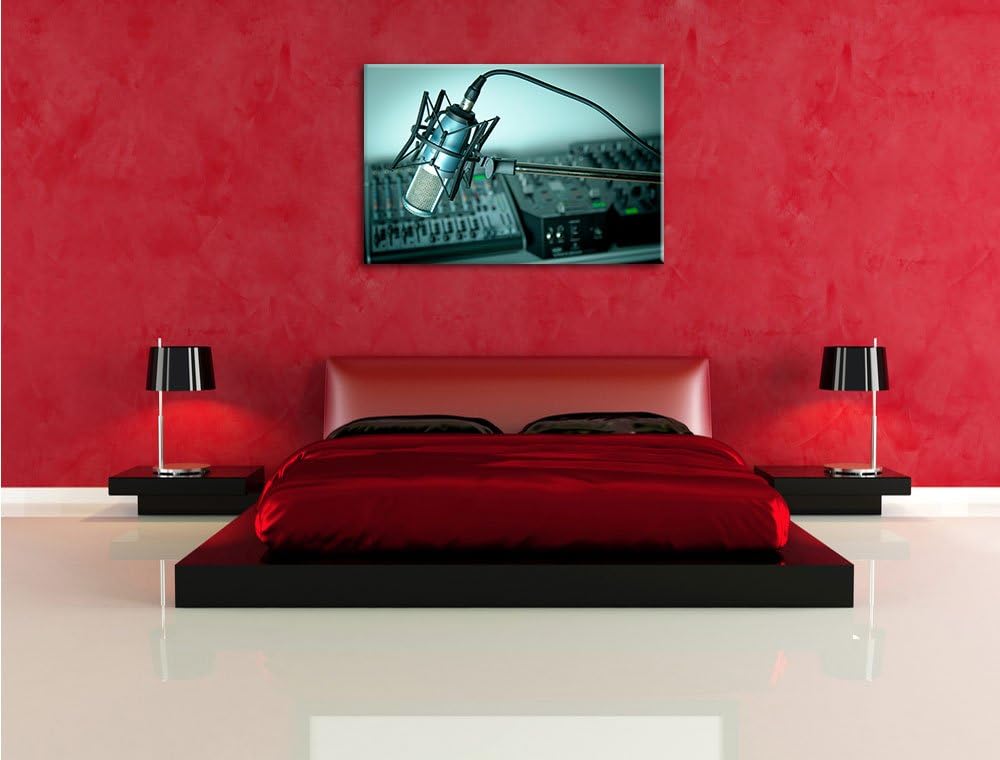 Mikrofon mit Musikanlagen, Format: 100x70 auf Leinwand, XXL riesige Bilder fertig gerahmt mit Keilra