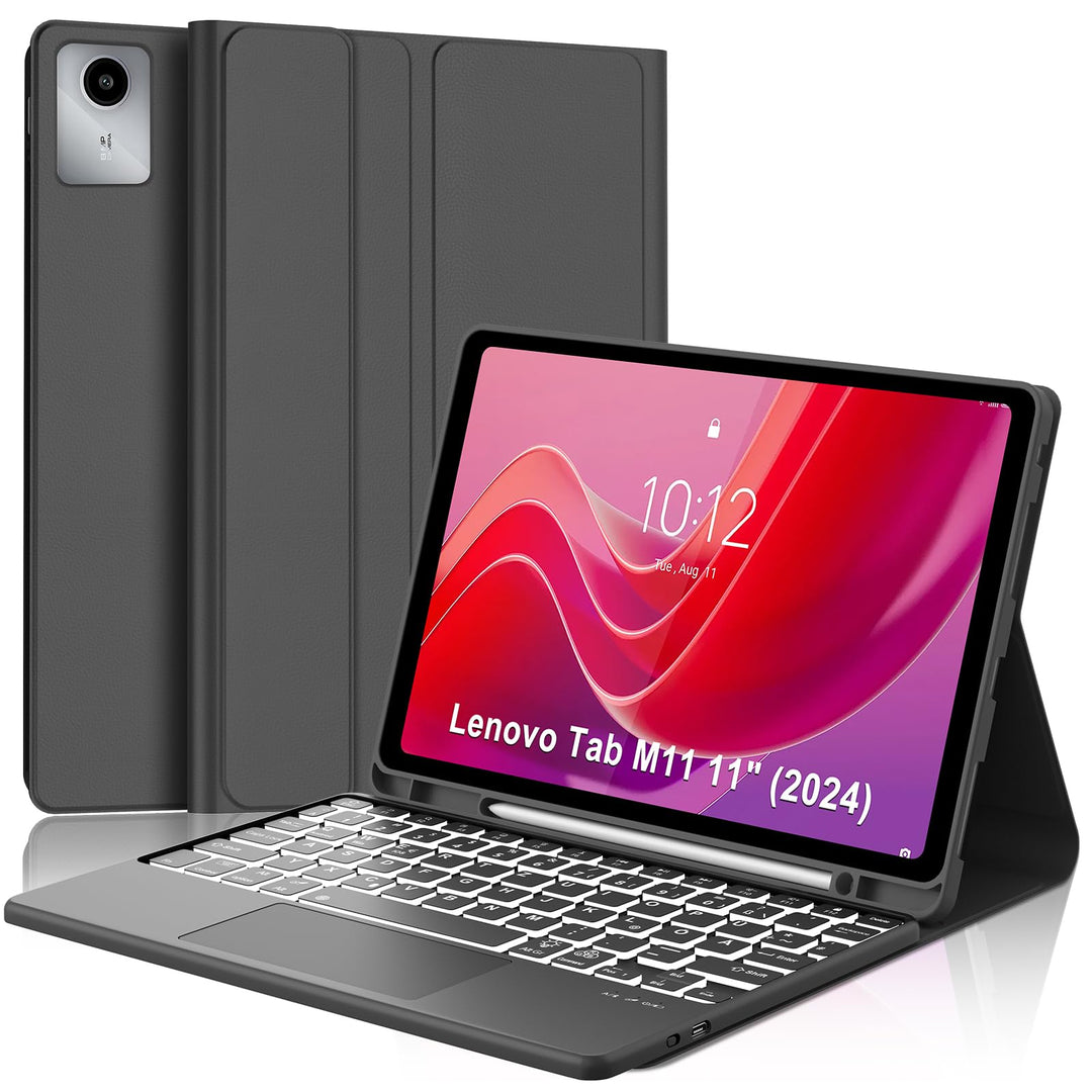 JADEMALL Für Lenovo Tab M11 Hülle mit DE Tastatur für 11 Zoll 2024 TB330FU, 7-Farben Beleuchtung Mit