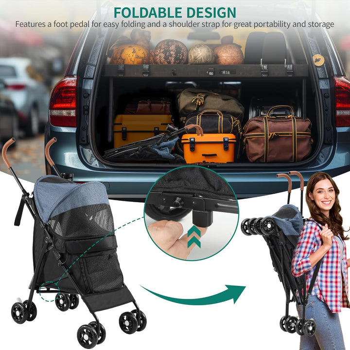 YITAHOME Hundewagen Haustiere Buggy bis 11,3kg, Hundebuggy mit Netzfenstern & Getränkehalter & Ablag