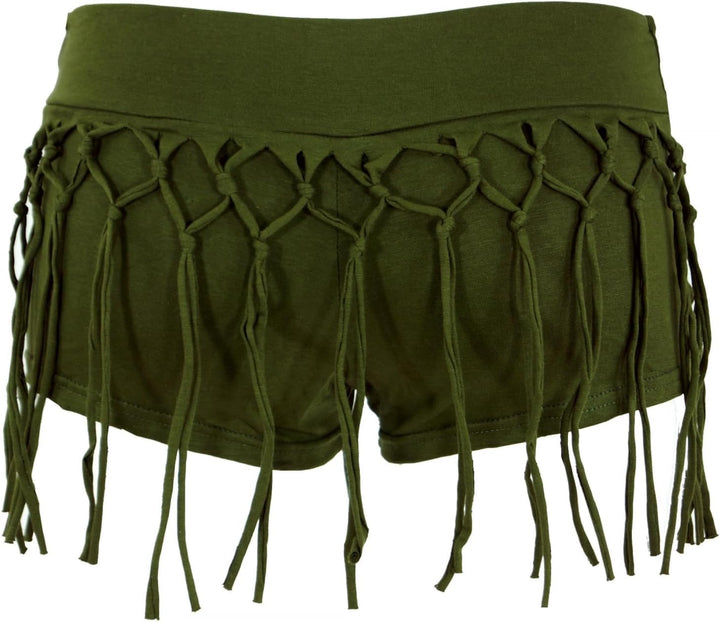 GURU SHOP Goa Pantys, Psytrance Hotpants, Shorts, Damen, Baumwolle 40 Olive, 40 Olive