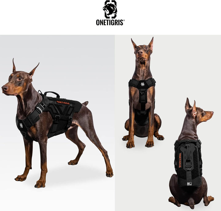 OneTigris X Armor Taktisches Hundegeschirr, Sicherheitsgeschirr mit Vollmetallschnalle und D-Ring, H