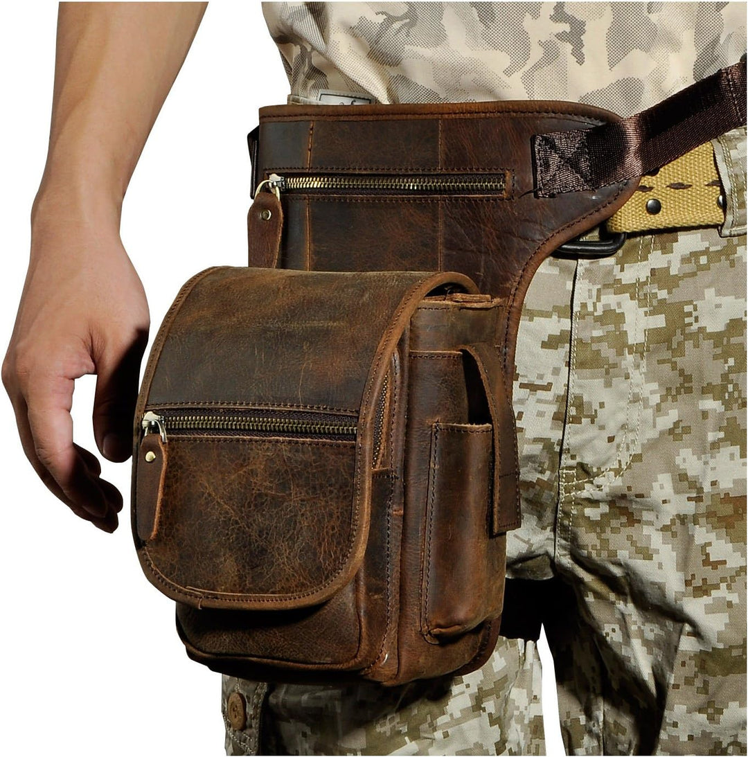 Le'aokuu Herren Echtes Leder Tasche Beinbeutel Beintasche Aussenbeintasche Hüfttasche Drop Leg Thigh