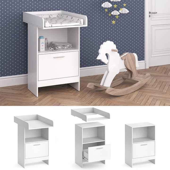 Vicco Wickelkommode Leo, Wickelaufsatz für die Kommode, Weiss, 60 x 103 cm mit Schublade