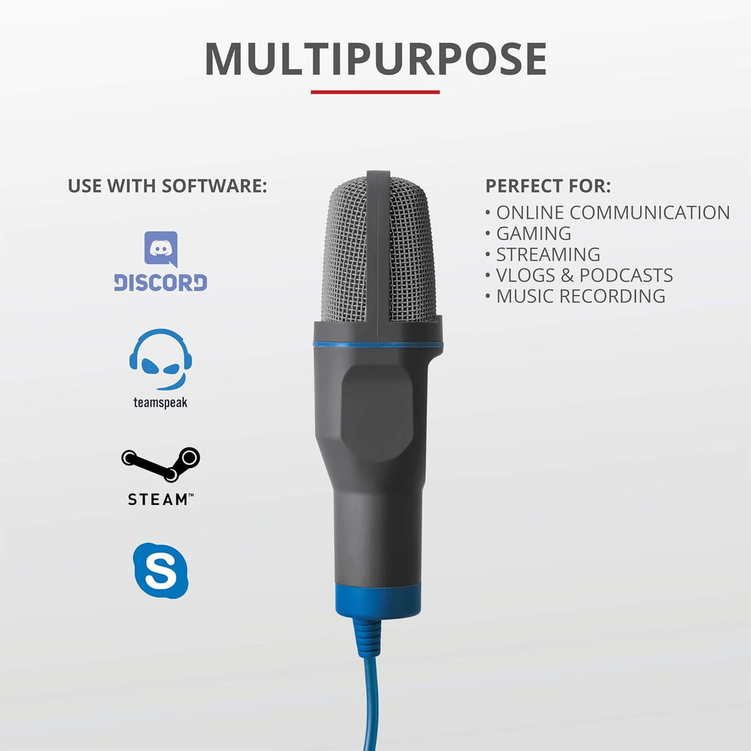 Trust Mico PC Mikrofon mit Kondensator und Stativ, Mit 3,5 mm und USB Anschluss, Plug and Play, Micr