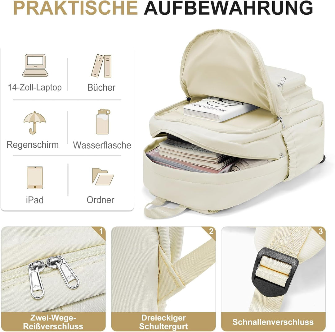 Rucksack Damen Herren, Leichter Schulrucksack Teenager Mädchen Jungen Beige, Beige