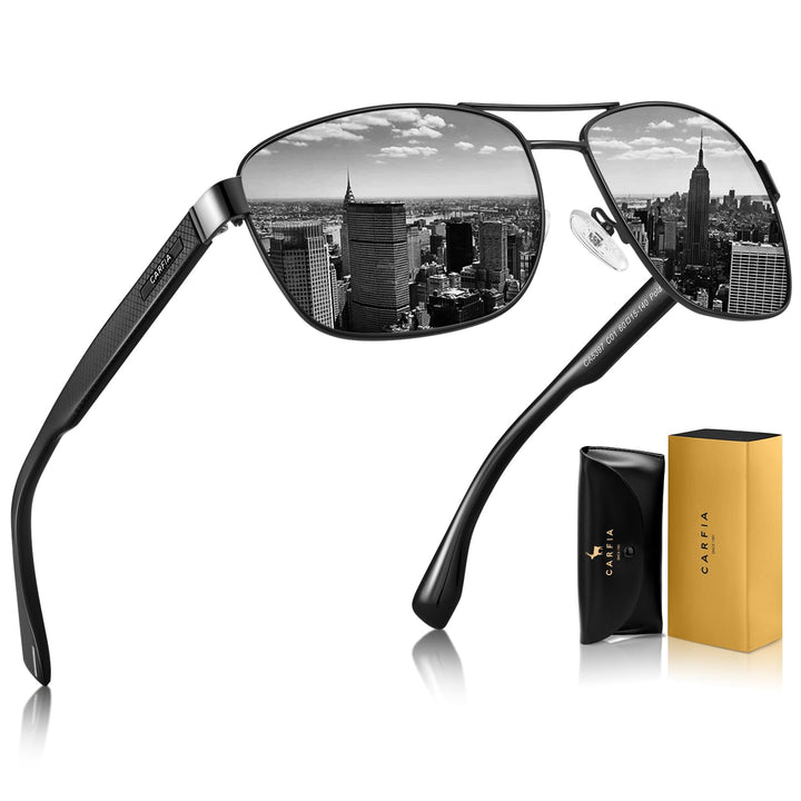 CARFIA Pilotenbrille Sonnenbrille Herren UV400 polarisierte Sportbrille mit ultraleichtem Metallrahm