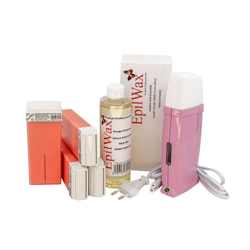 EpilWax Royal Epilationsset Komplett mit: Professionellem Wachswärmer 4 Roll-On Wachs 100 ml Rose, 1