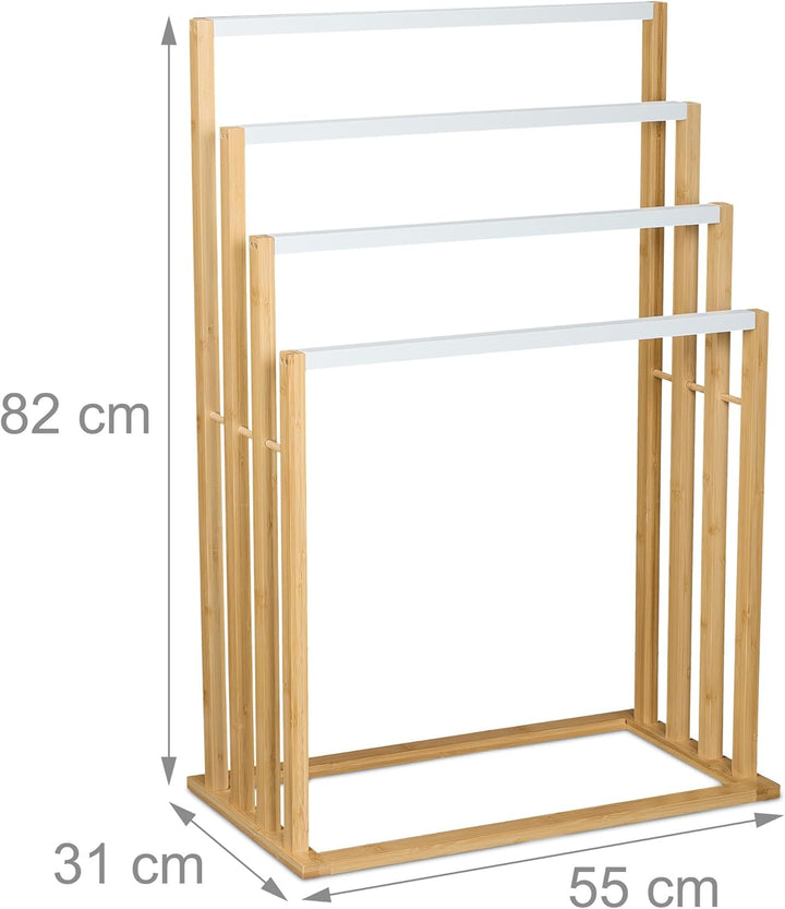 Relaxdays Handtuchhalter, 4 versetzte Stangen, Bambus Handtuchständer, HBT: 82 x 55 x 31 cm, Bad Tuc