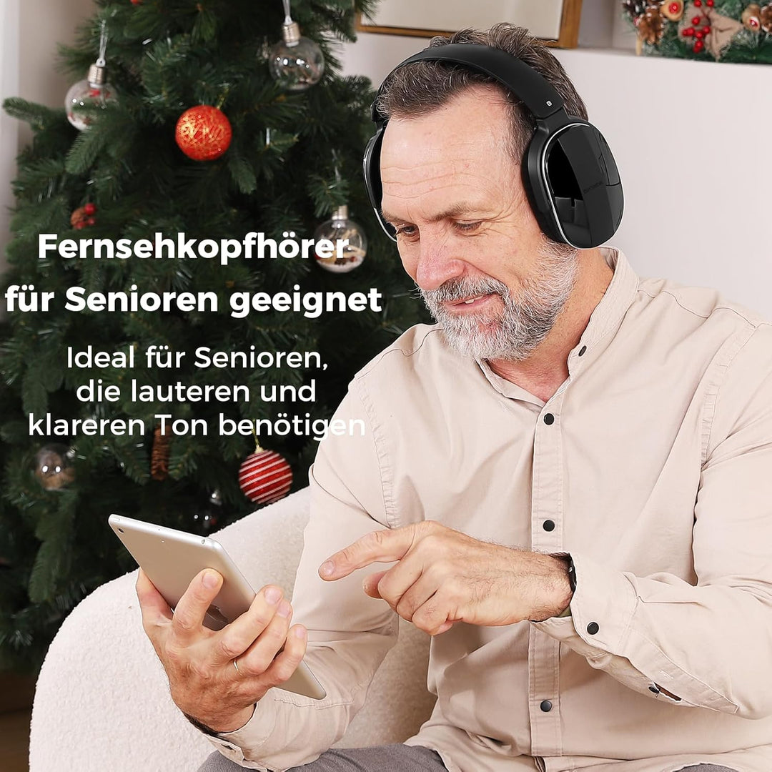 Funkkopfhörer Kabellos für TV – TV Kopfhörer Kabellos mit Ladestation &amp; RF-Sender, Seniorenfreundlic