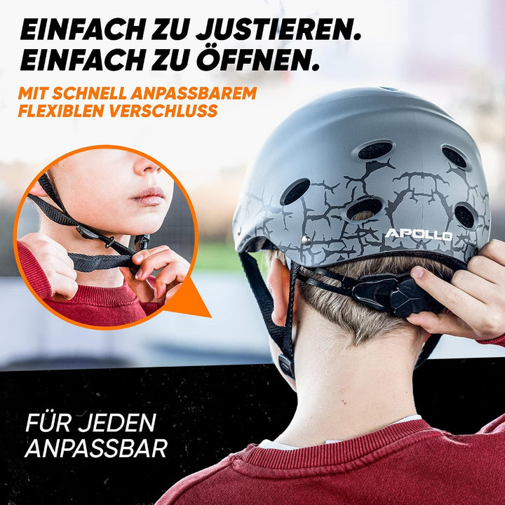 Apollo Skaterhelm Kinder, Damen &amp; Herren, Fahrradhelm 52-58 verstellbar | Verstellbarer Helm mit Dre