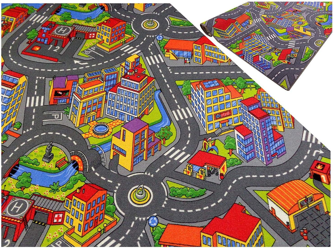 Kinderteppich Spielteppich Strassenteppich Stadt Kinderzimmer Häuser Auto Teppich für Jungen und Mäd