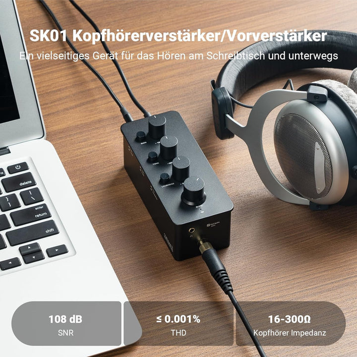 Fosi Audio SK01 Hi-Fi Kopfhörer-Verstärker, Equalizer Vorverstärker mit Bass Mittel Höhen Klangregle