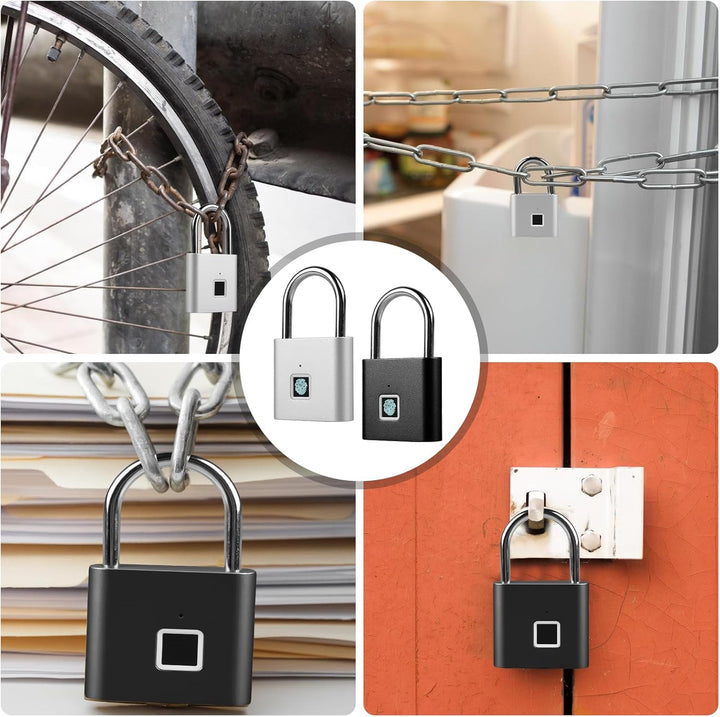 2 Stück Fingerabdruck Schloss, Biometrisch, Vorhängeschloss, Smart Schloss Wasserdicht, USB-Aufladun
