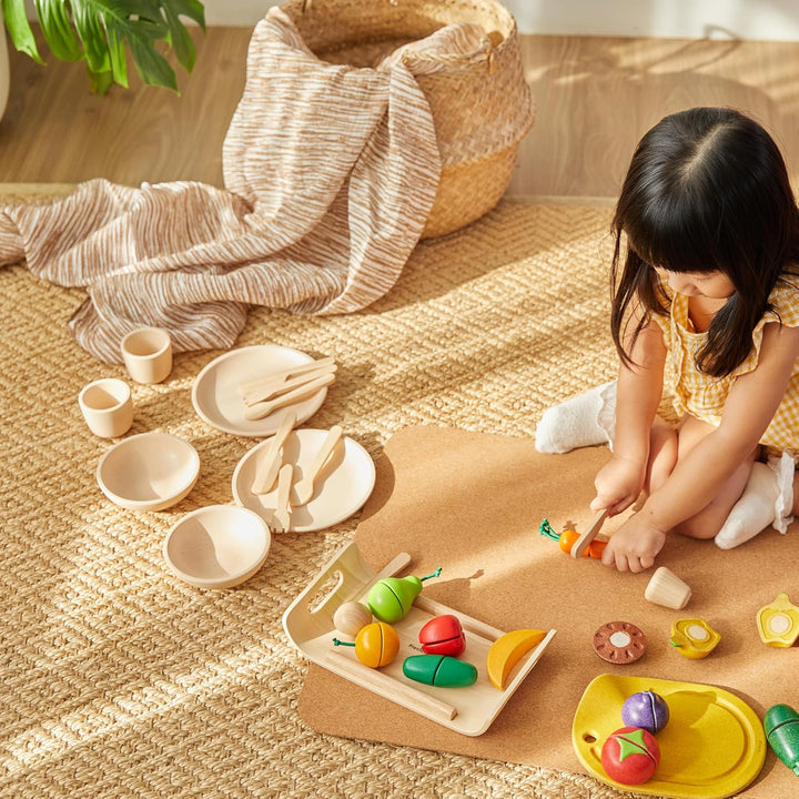 PlanToys Geschirr-Set - Kinderküche Zubehör - Geschirrset aus Holz - Holzspielzeuge 2 Jahre - Set Te