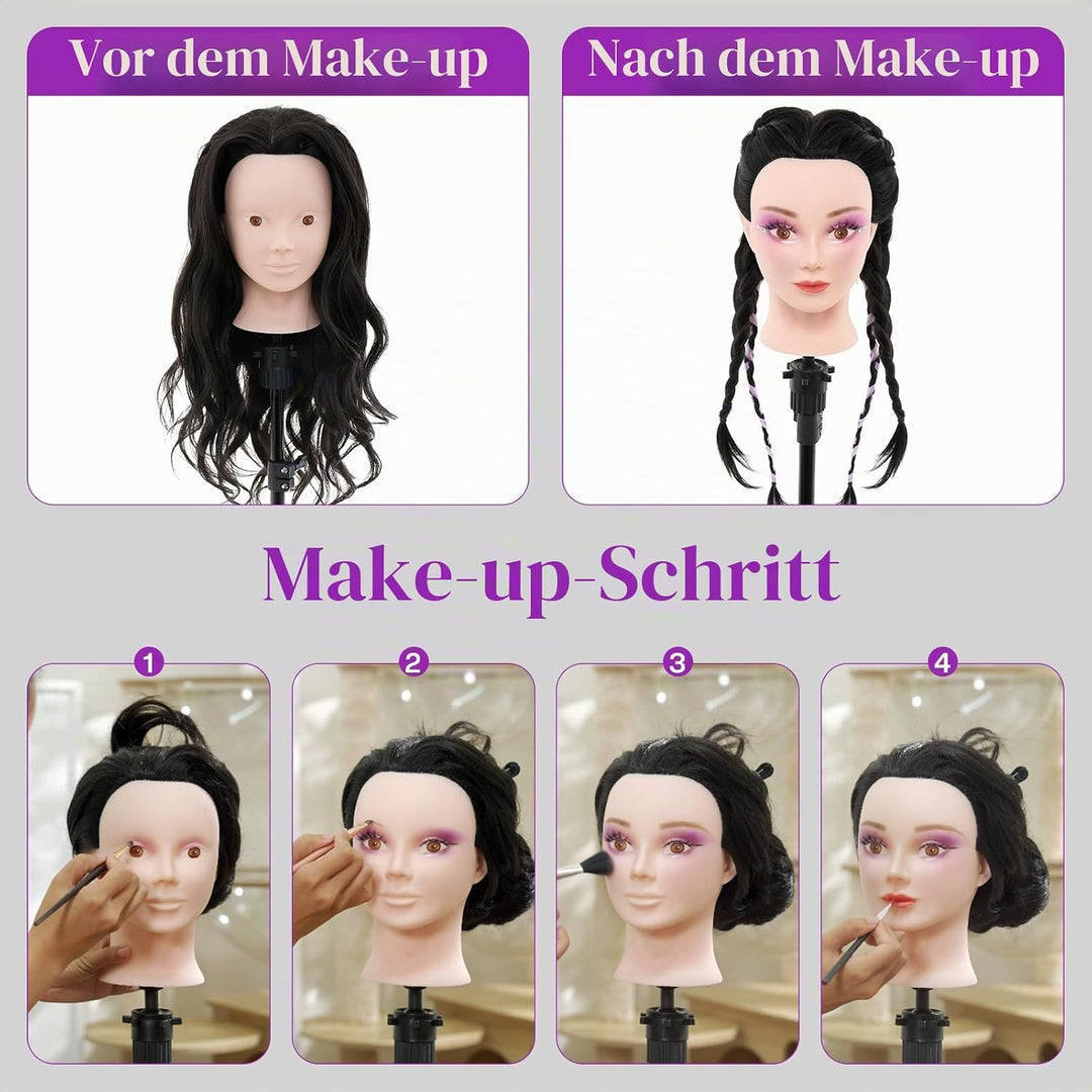 Frisierkopf 24 Zoll 50% Echthaar Übungskopf Puppenkopf zum Frisieren Trainingsköpfe für Friseure Aus