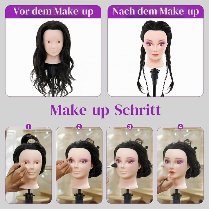 Frisierkopf 24 Zoll 50% Echthaar Übungskopf Puppenkopf zum Frisieren Trainingsköpfe für Friseure Aus