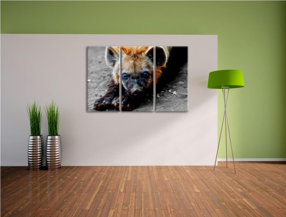 niedliche kleine Hyäne schwarz/weiss Deluxe 3-Teiler Leinwandbild 120x80 Bild auf Leinwand, XXL ries