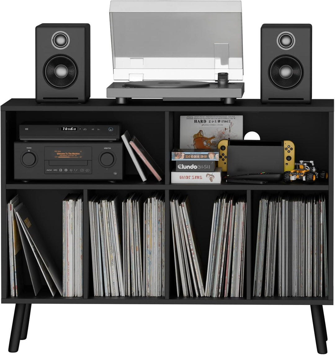 Plattenspieler-Ständer mit Schallplattenaufbewahrung, Vinyl-Plattenregal mit Präsentationsfläche, Sc