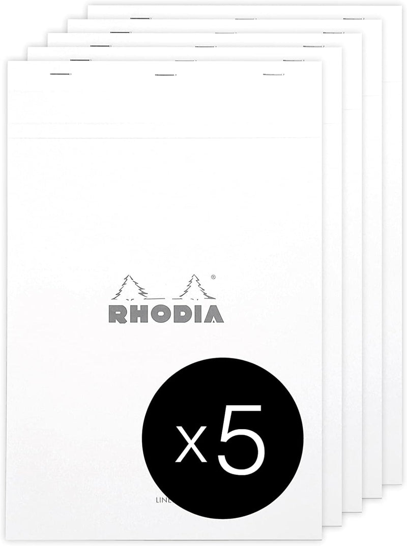 Rhodia 19601C - Packung mit 5 Notizblöcken geheftet No.19 A4+ 21x31,8cm 80 Blätter liniert mit Rand