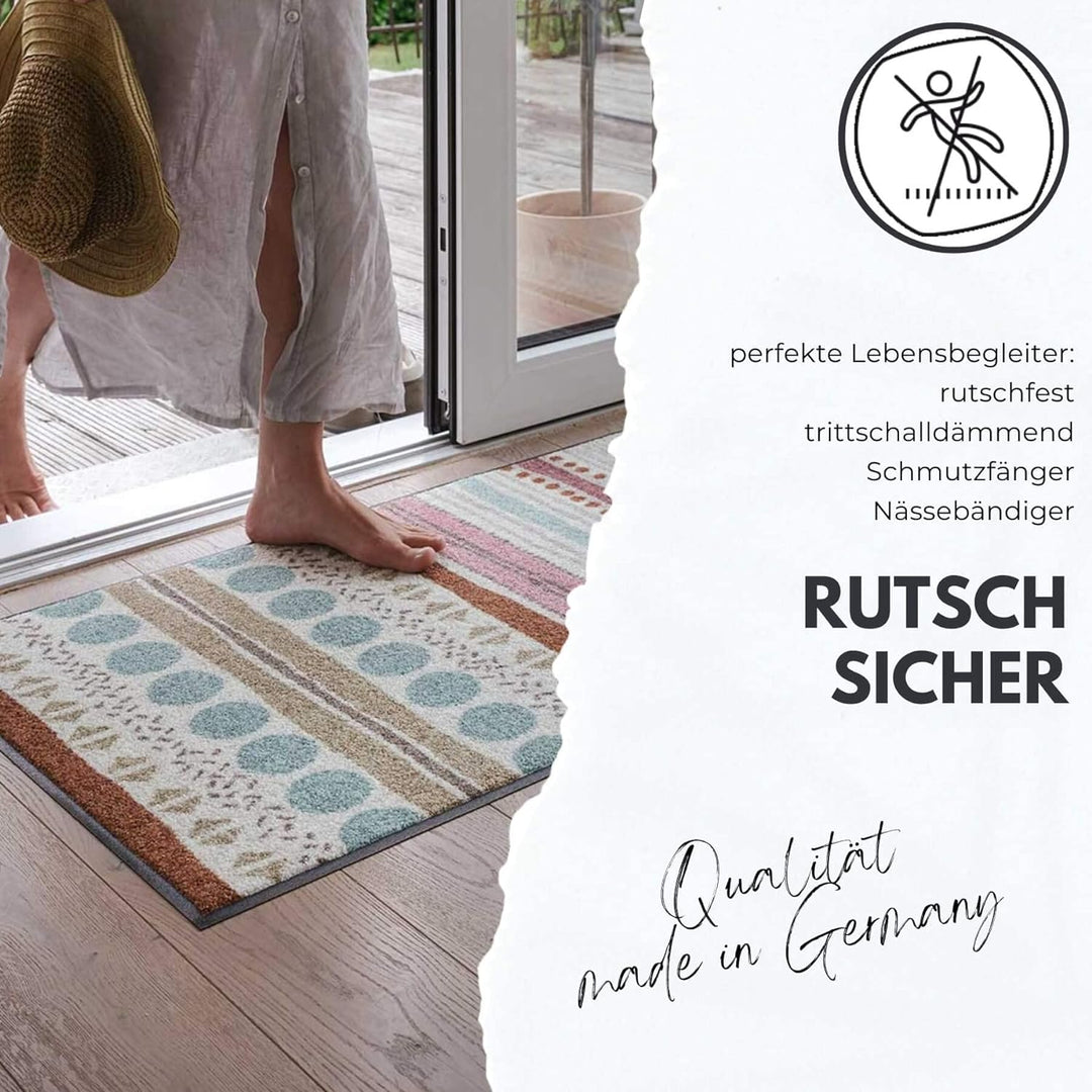 Salonloewe Fussmatte waschbar Pure Style Wavy Lines Bunt 75x120 cm Läufer Wohn-Teppich Wellen rutsch