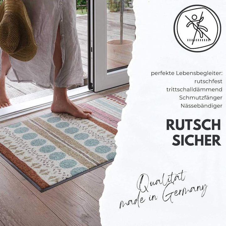 Salonloewe Fussmatte waschbar Pure Style Wavy Lines Bunt 75x120 cm Läufer Wohn-Teppich Wellen rutsch
