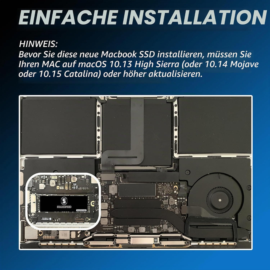 SHARKSPEED SSD 512GB NVMe M.2 PCIe Gen3.0x4 Festplatte Intern Upgrade für MacBook Air A1465 A1466(20
