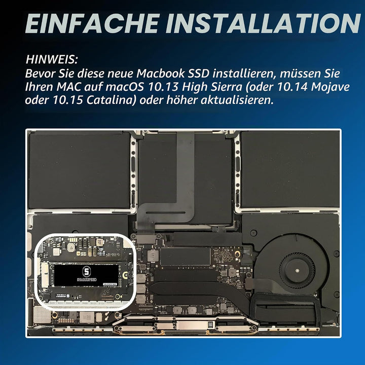 SHARKSPEED SSD 512GB NVMe M.2 PCIe Gen3.0x4 Festplatte Intern Upgrade für MacBook Air A1465 A1466(20
