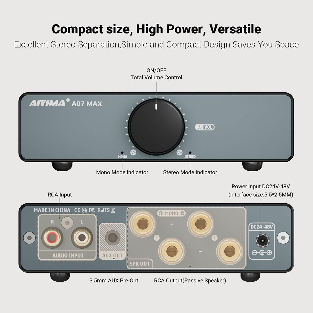 AIYIMA A07 MAX 2-Kanal-HiFi-Verstärker 300 W x 2 TPA3255 Mini-Endstufe der Klasse D, brückbarer Mono