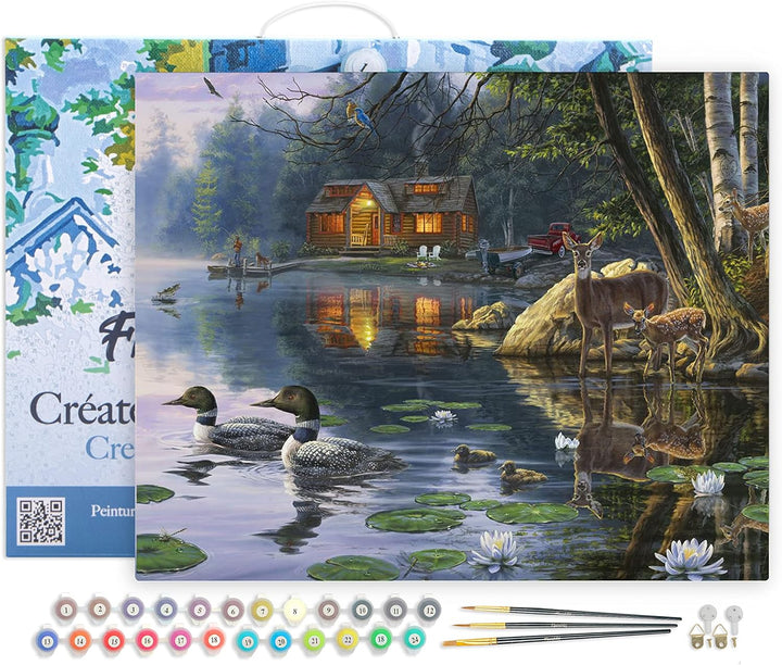 Figured'Art Malen Nach Zahlen Erwachsene Mit Rahmen Chalet am See - Paint by Numbers Basteln DIY Bas