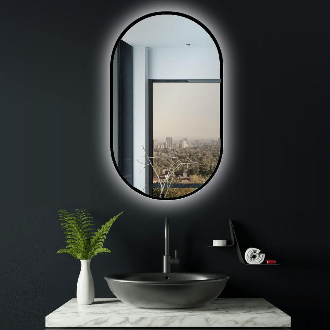 Apjeoy LED Badspiegel Oval 45 x 75 cm Wandspiegel mit matt schwarz Metallrahmen Beleuchtung Badezimm