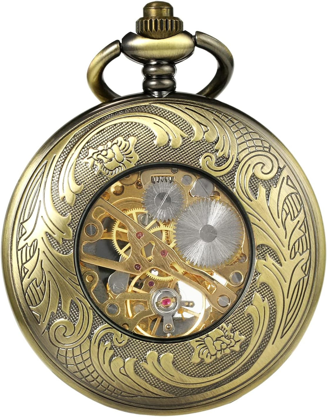 TREEWETO Unisex Taschenuhr Analog Handaufzug Retro Rentier Skelett Römische Taschenuhren mit Kette f