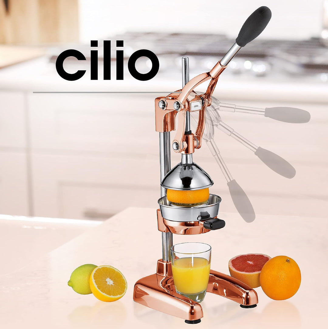 Cilio C309454 Manuelle Saftpresse, Zinkdruckguss, Kupfer, 23 x 19 x 44 cm, Kupfer