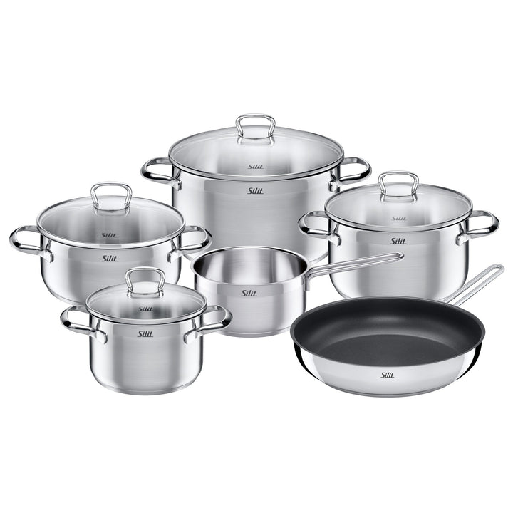 Silit Scalea Topfset Induktion 6-teilig, Kochtopf Set mit Glasdeckel, Pfanne beschichtet, Edelstahl