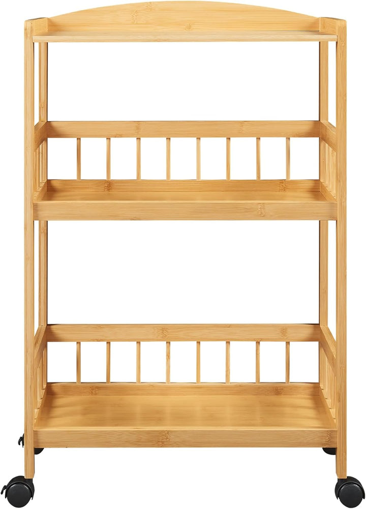 [en.casa] Servierwagen Huddinge Rollwagen mit 3 Ebenen Küchenwagen Bambus Aufbewahrungsregal mit Rol