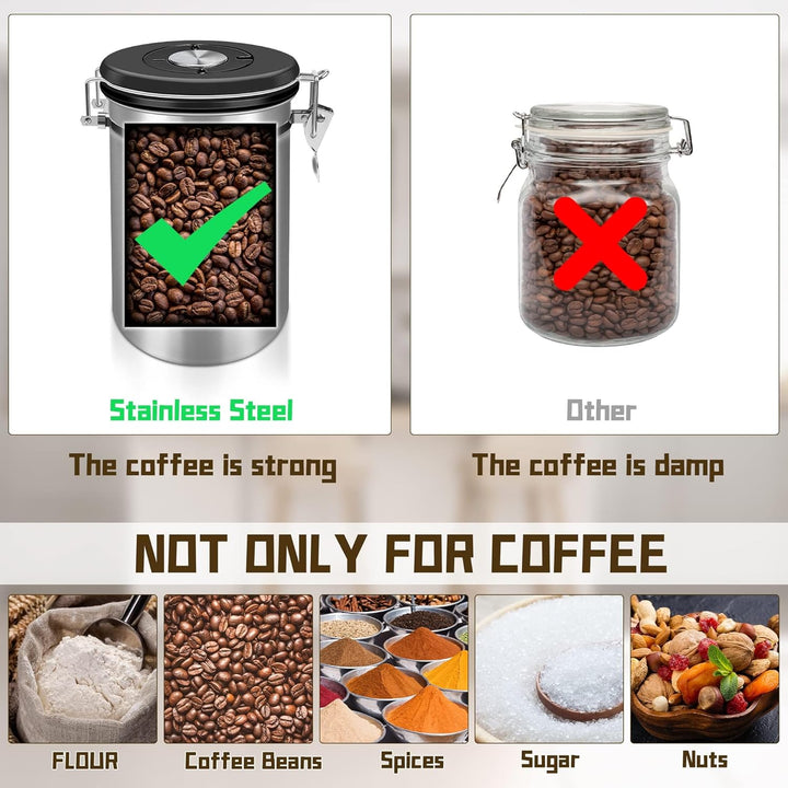 Shayson Kaffeedose 1kg Bohnen Kaffeedose Luftdicht 2800ml mit Löffel und Kalenderrad, Edelstahl Kaff
