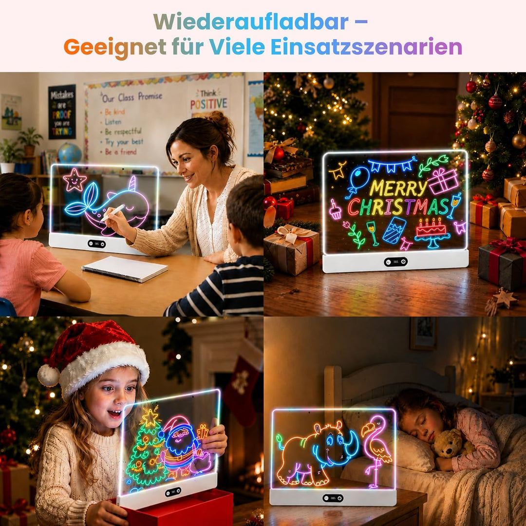 sylvwin LED Zeichenbrett Kinder – Neon Leuchtboard 35×26cm, 8 Farben & 3 Lichtmodi, LED Maltafel Wie
