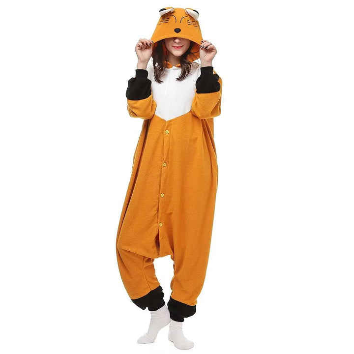 Tier Onesie Karneval Halloween Kostüm Cosplay Schlafanzüge Erwachsene L Fuchs Braun, L Fuchs Braun