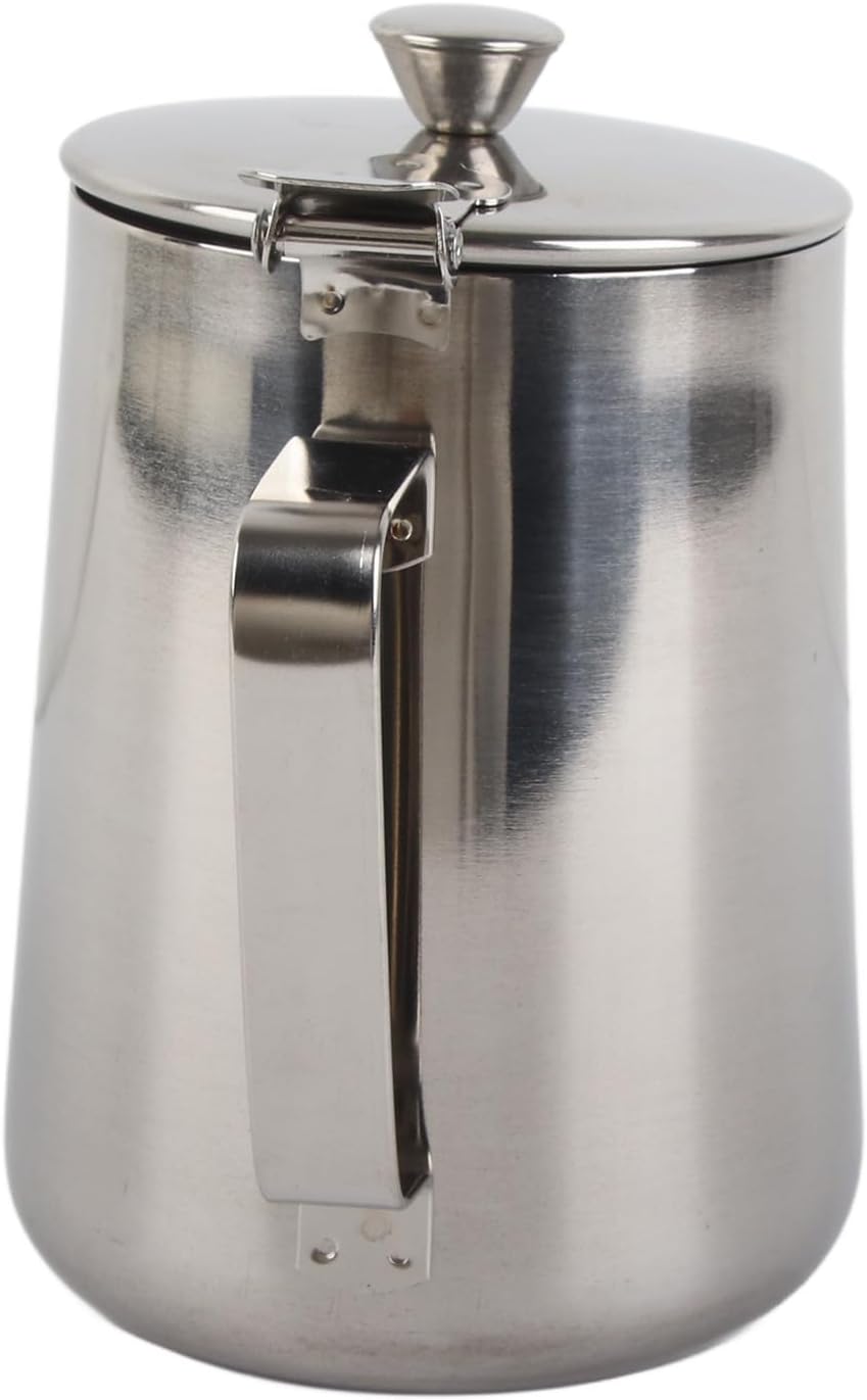 Milch Pitcher, Edelstahl-Aufschäumbecher, Edelstahl-Kaffeetasse, Milchaufschäumkrug mit Deckel für L