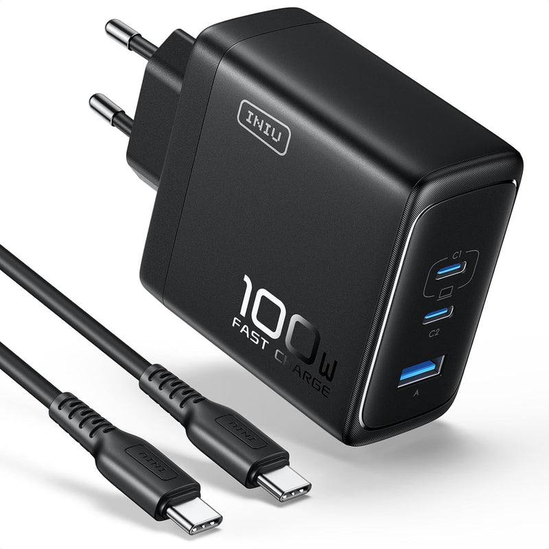 INIU 100W USB C SchnellLadegerät, (GaN Ⅲ) 3 Ports Laptop Netzteil PD PPS ladegerät Fast Charger, Kom