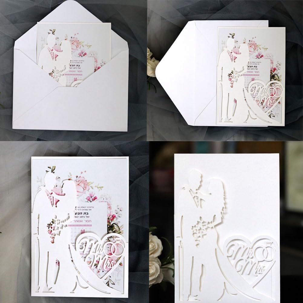 10 Stück Hochzeitseinladungen Laser Geschnittene Einladungskarten mit Bedruckbaren Papier und Umschl