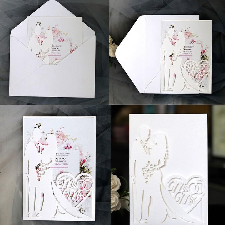 10 Stück Hochzeitseinladungen Laser Geschnittene Einladungskarten mit Bedruckbaren Papier und Umschl