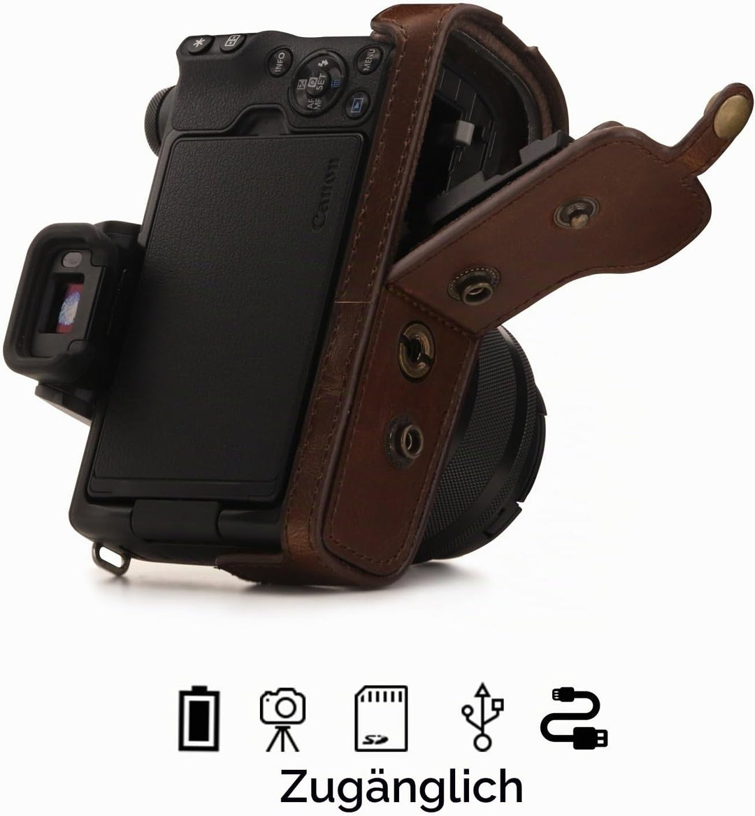 MegaGear Canon EOS M50 (15-45mm) Ever Ready Leder Kamera-Case mit Trageriemen
