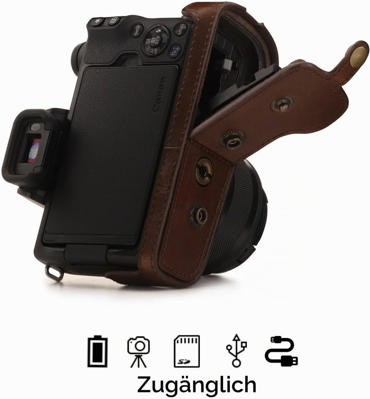MegaGear Canon EOS M50 (15-45mm) Ever Ready Leder Kamera-Case mit Trageriemen