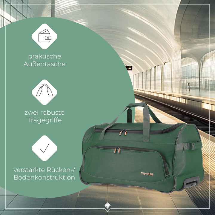 travelite 2-Rad Trolley Reisetasche Grösse L, Gepäck Serie BASICS FRESH: Weichgepäck Reisetasche mit